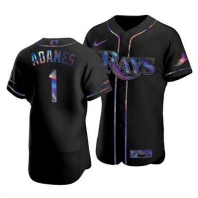 Tampa Bay Rays #1 Willy Adames Men's Nike Iridescent Holographic Collection MLB Jersey Black
